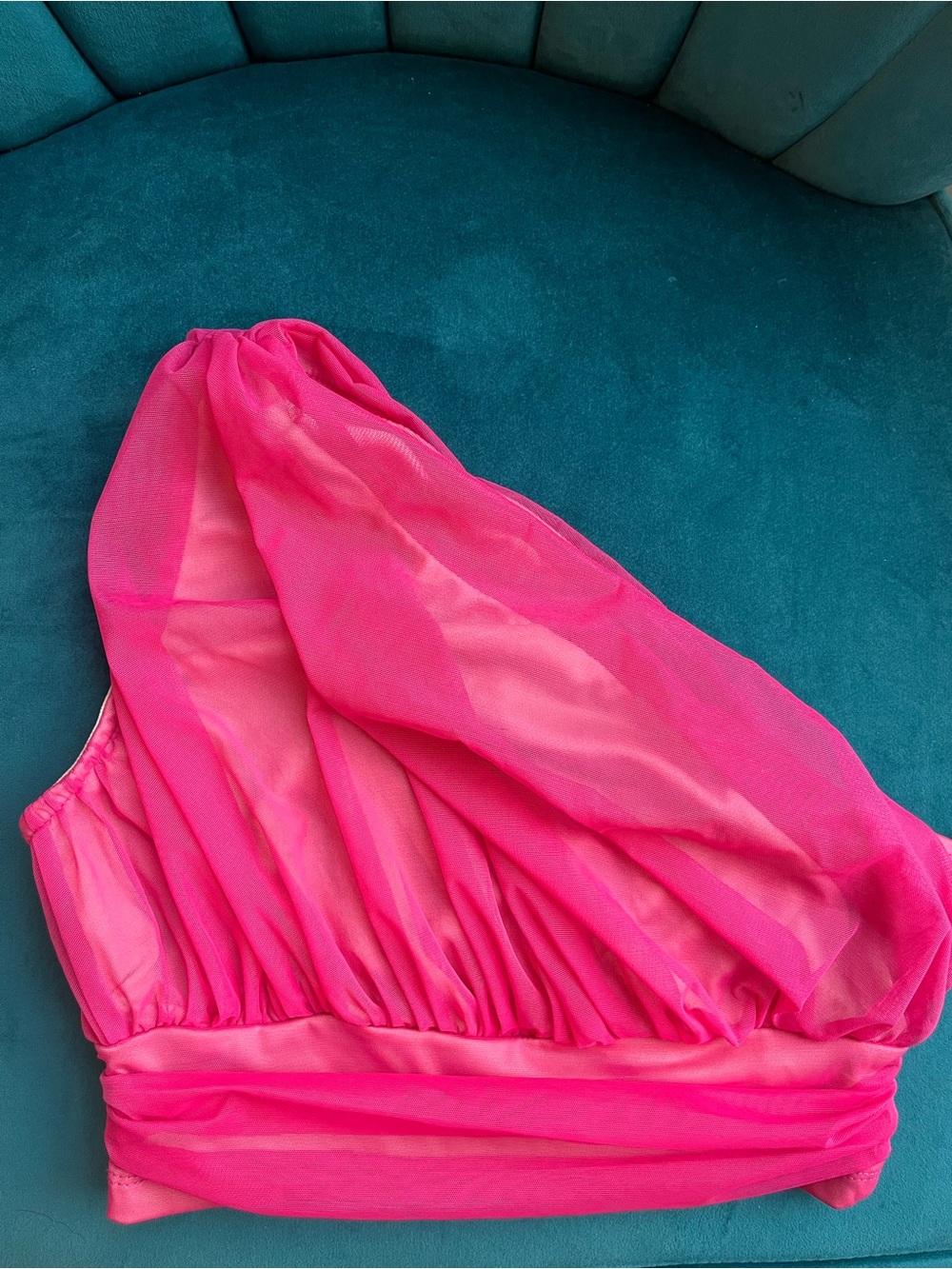 One-Shoulder Mesh Top in Hot Pink